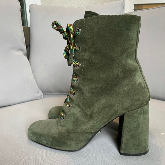 Prada Military Green Suede Lace-up Ankle Booties - Picture 3 of 6